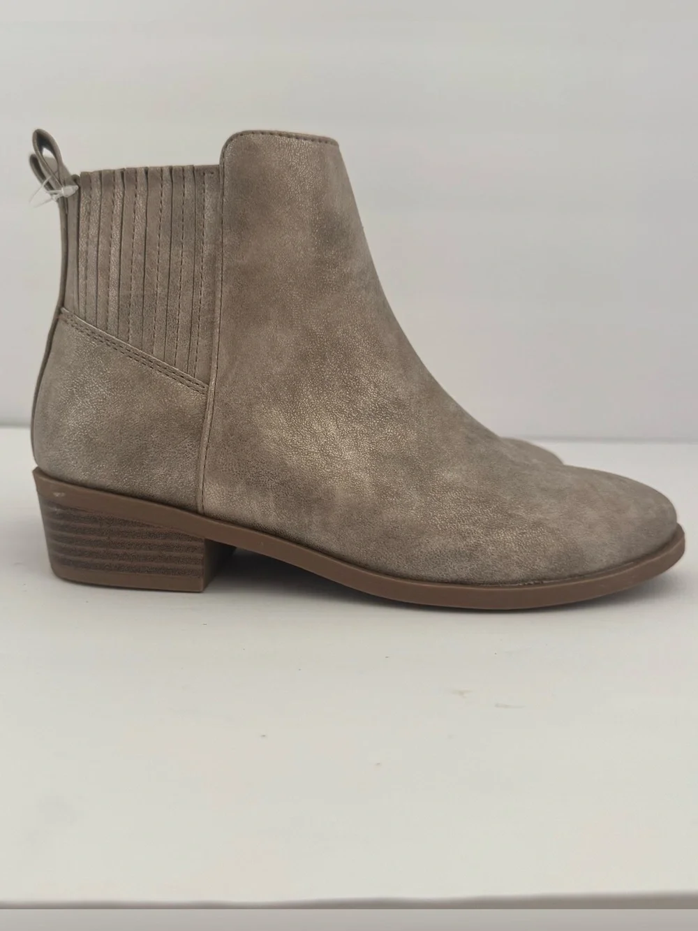 Girls 3 Taupe Chelsea Ankle Boots Side Zip Elastic Gore Block Heel Booties Shoes